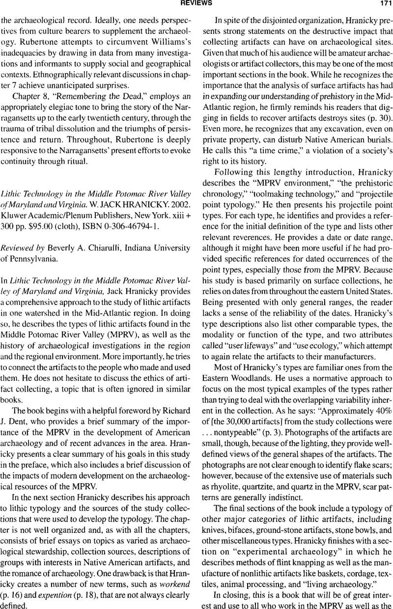 Lithic Technology in the Middle Potomac River Valley of Maryland and ...