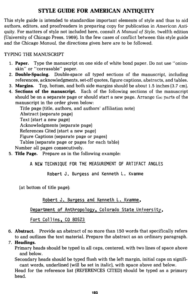 Style Guide For American Antiquity American Antiquity Cambridge Core