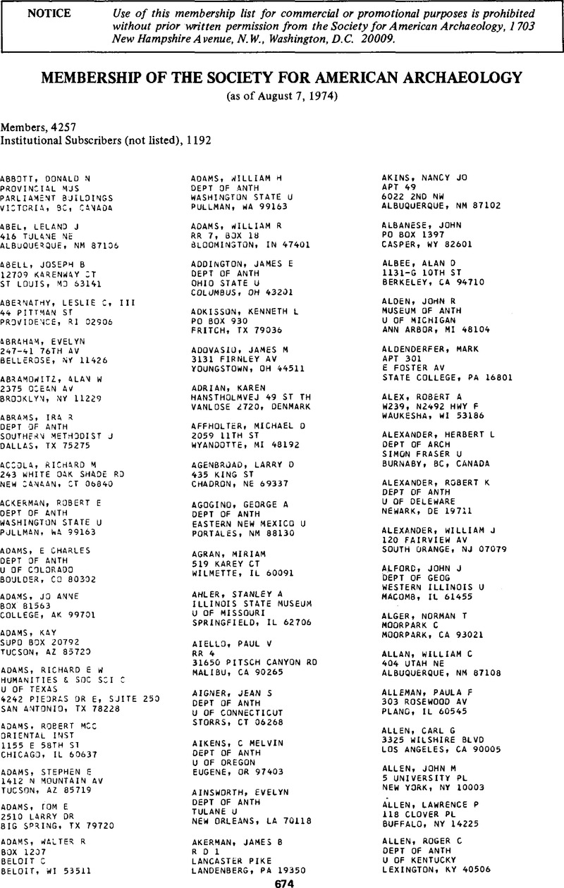 Membership of the Society for American Archaeology American Antiquity