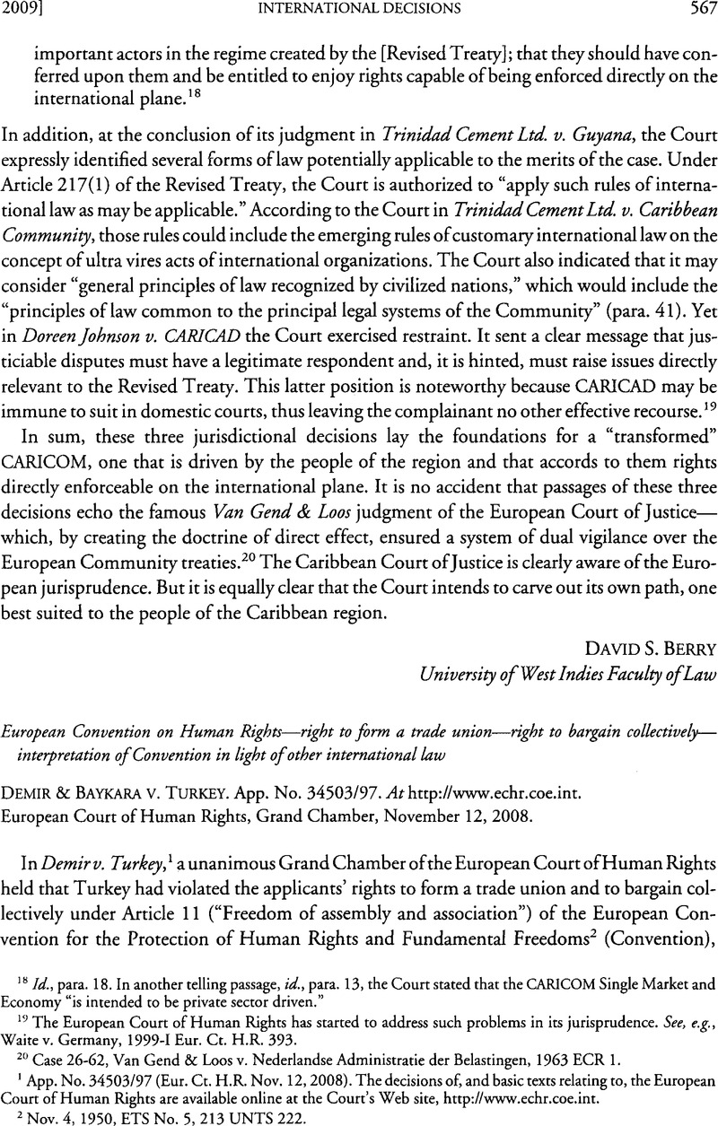 Demir & Baykara v. Turkey | American Journal of International Law