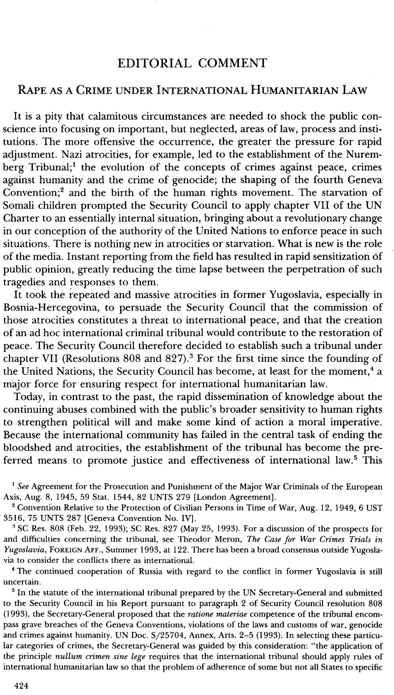 Rape as a Crime under International Humanitarian Law