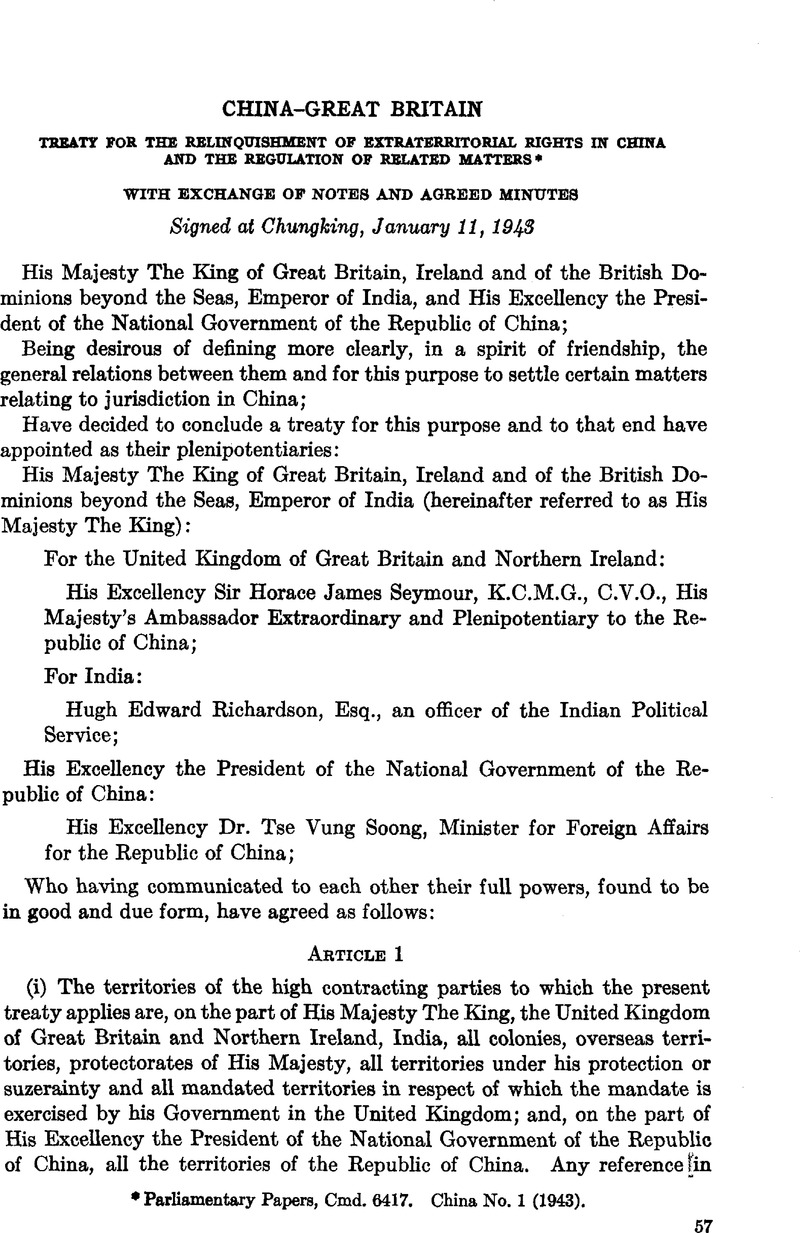 China-Great Britain: Treaty for the Relinquishment of Extraterritorial ...