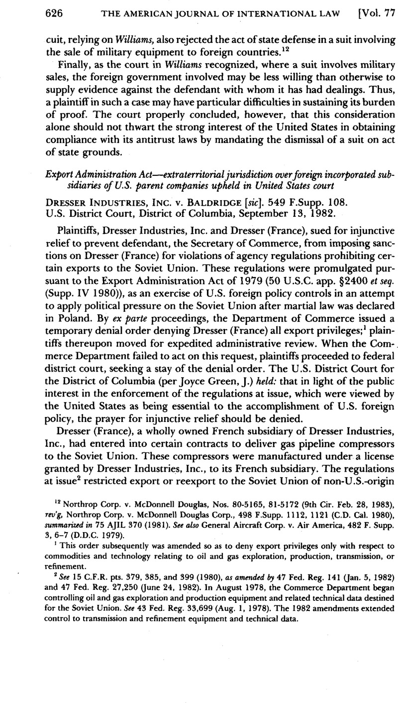 Dresser Industries, Inc. v. Baldridge [sic]. | American Journal of ...