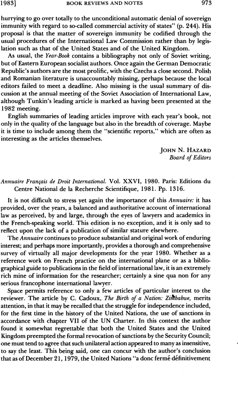 Annuaire Français de Droit International. Vol. XXVI, 1980. Paris ...