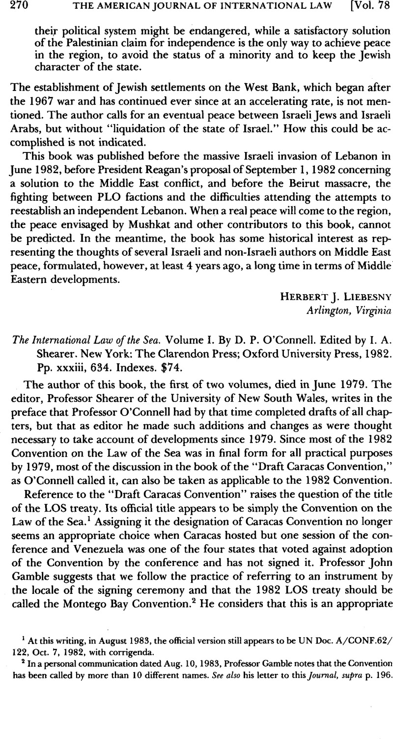 The International Law of the Sea. Volume I. By D. P. O’Connell. Edited ...