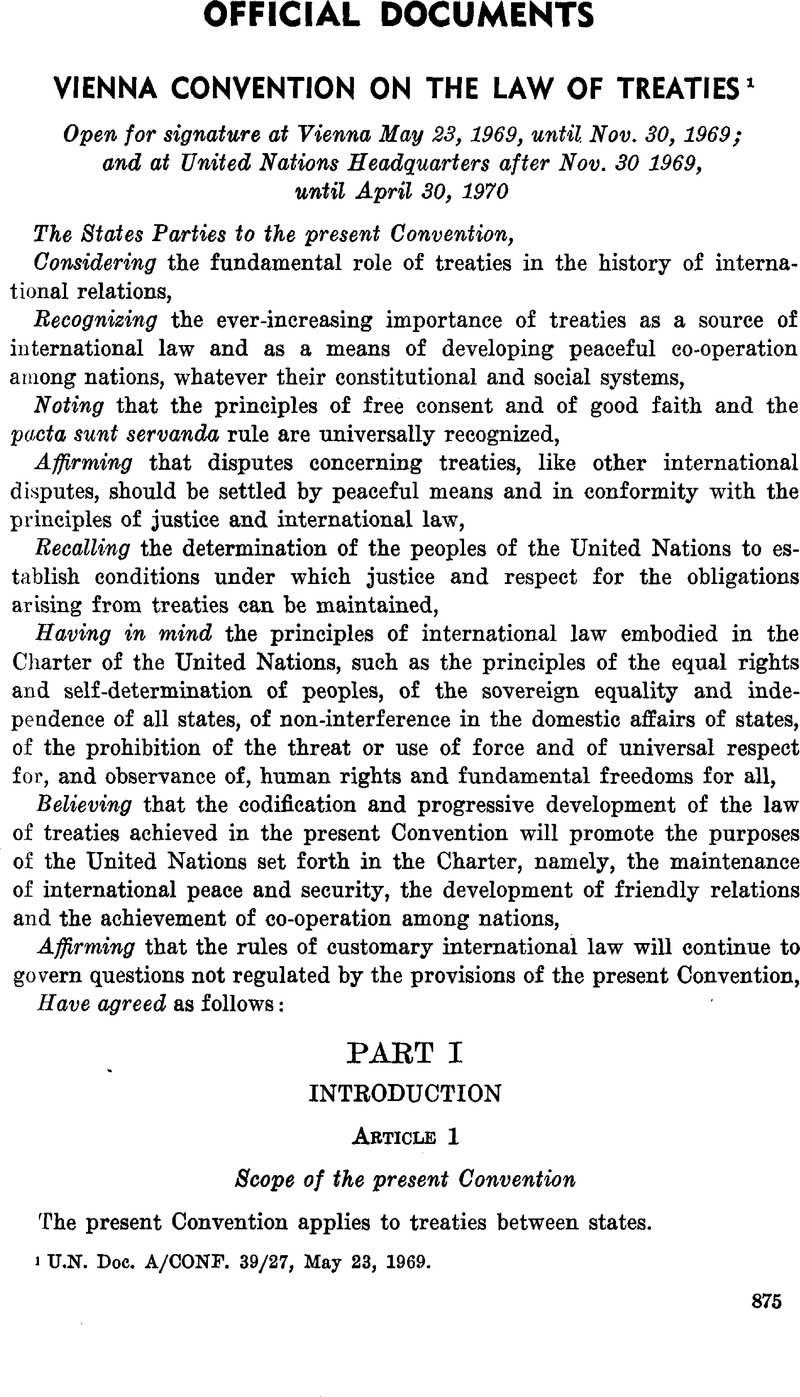 Vienna Convention on the Law of Treaties1 | American Journal of