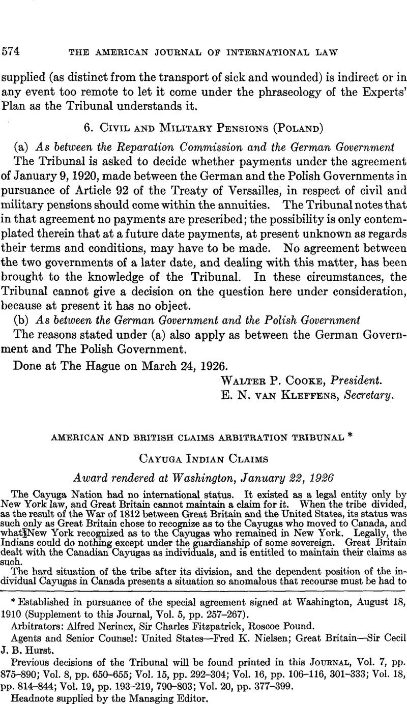 American and British Claims Arbitration Tribunal: Cayuga Indian Claims ...