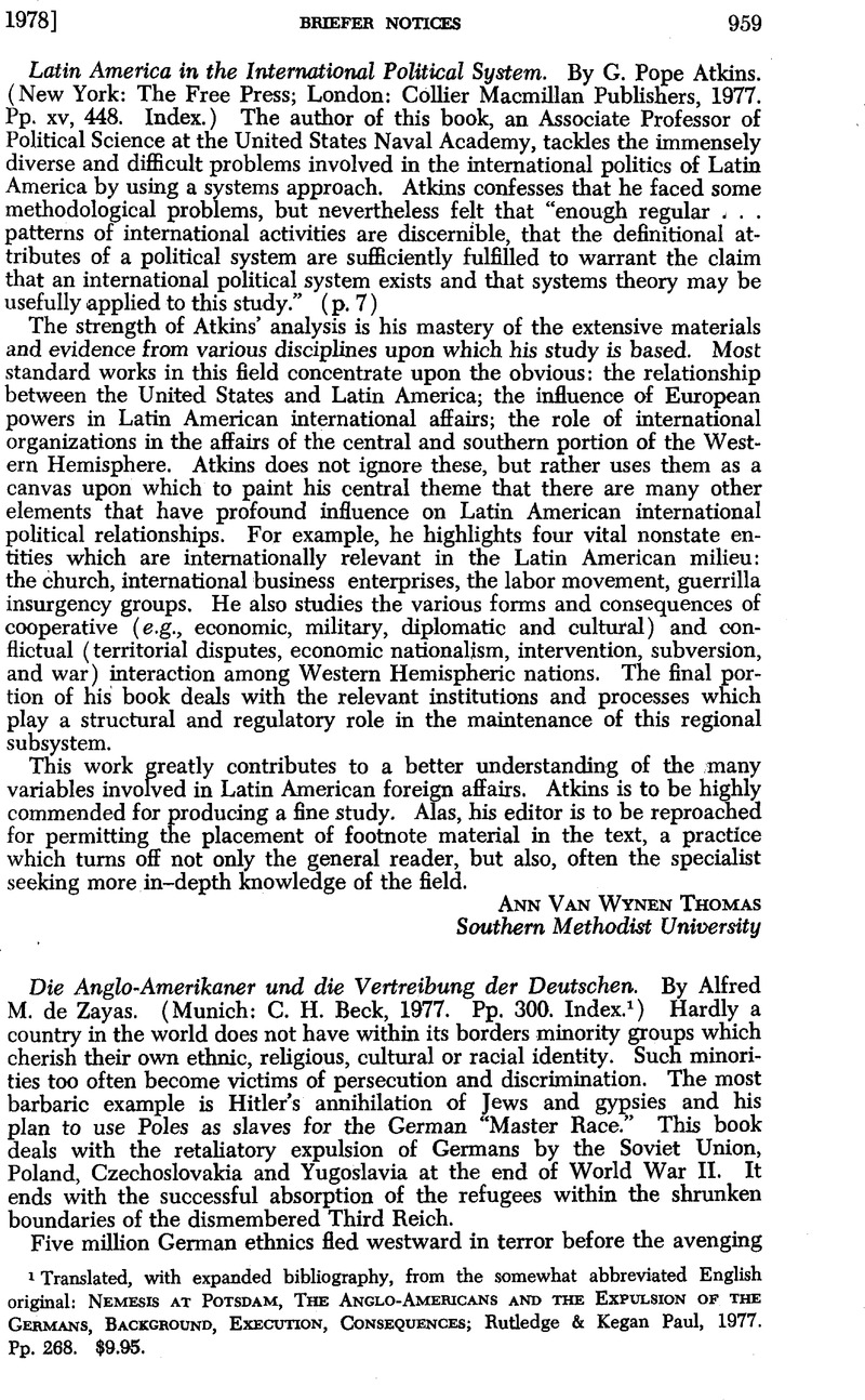 Die Anglo-Amerikaner und die Vertreibung der Deutschen. By Alfred M. de ...