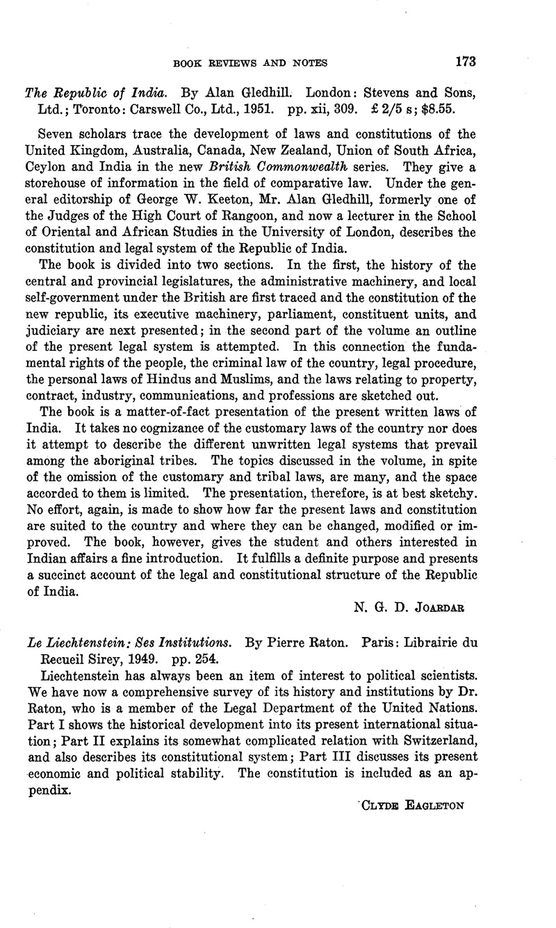 The Republic of India. By Alan Gledhill. London: Stevens and Sons, Ltd ...