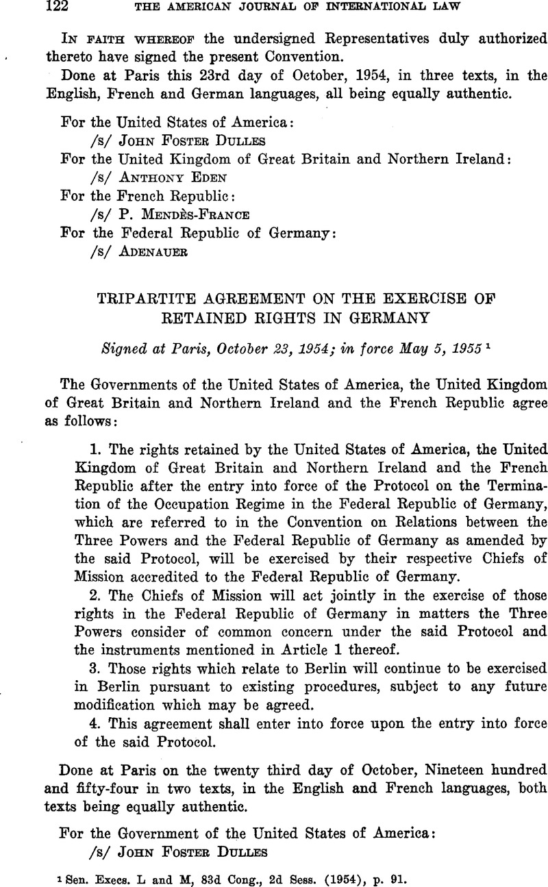 Tripartite Agreement on the Exercise of Retained Rights in Germany ...