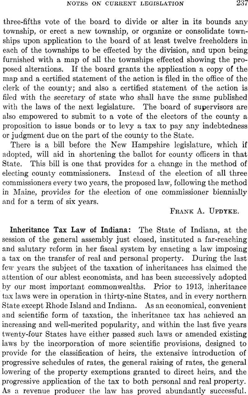 Inheritance Tax Law of Indiana American Political Science Review