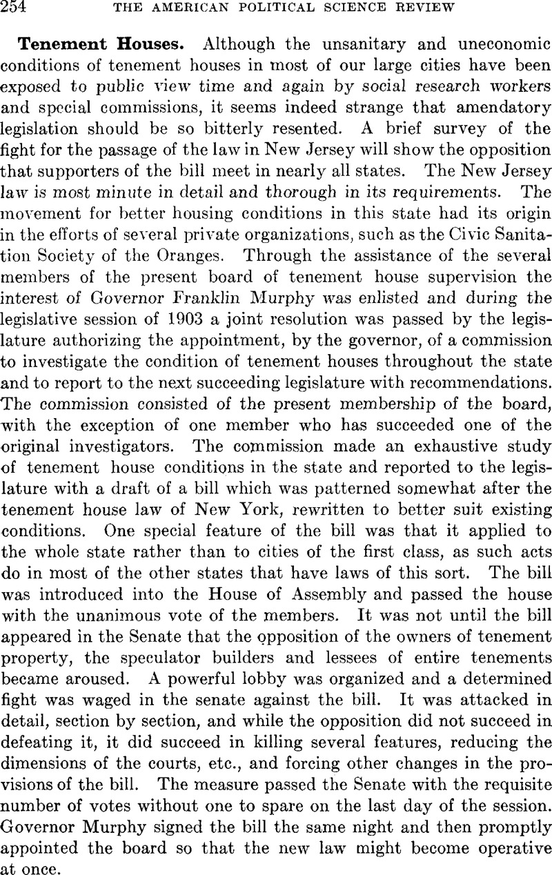 Tenement Houses | American Political Science Review | Cambridge Core