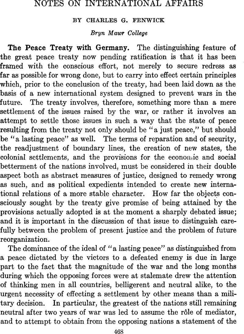 The Peace Treaty with Germany | American Political Science Review ...