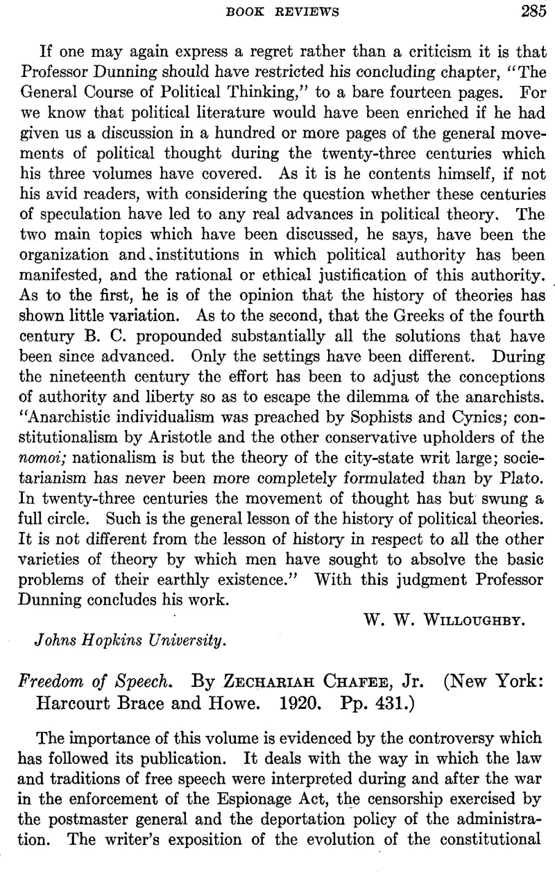 Freedom of Speech. By Zechariah ChafeeJr., (New York