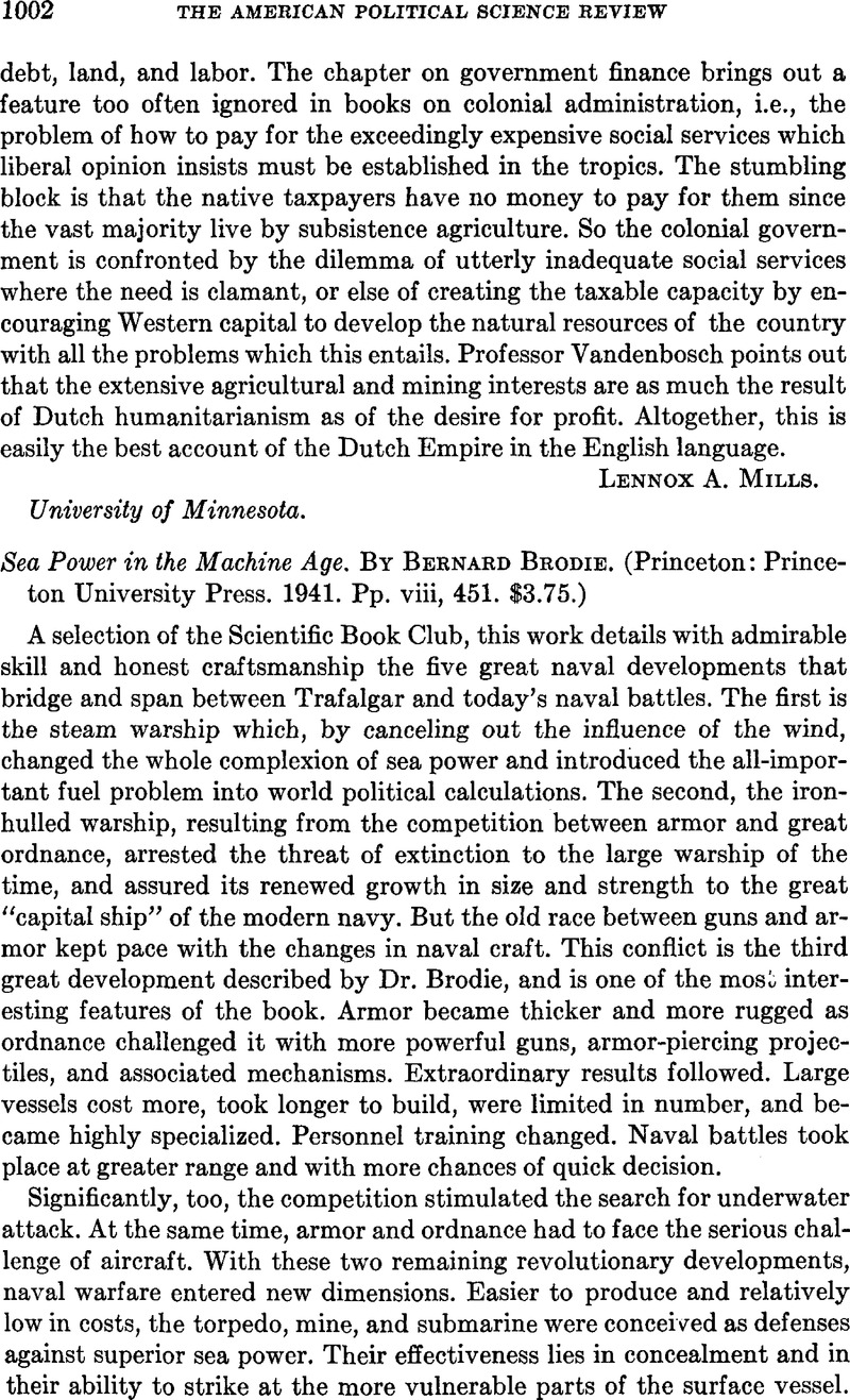 Sea Power in the Machine Age. By Bernard Brodie. Princeton