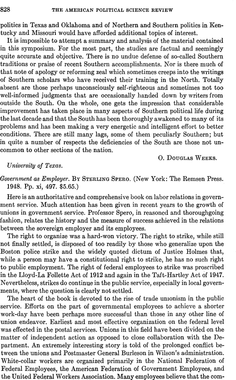 Government as Employer. By Sterling Spero. (New York: The Remsen Press ...