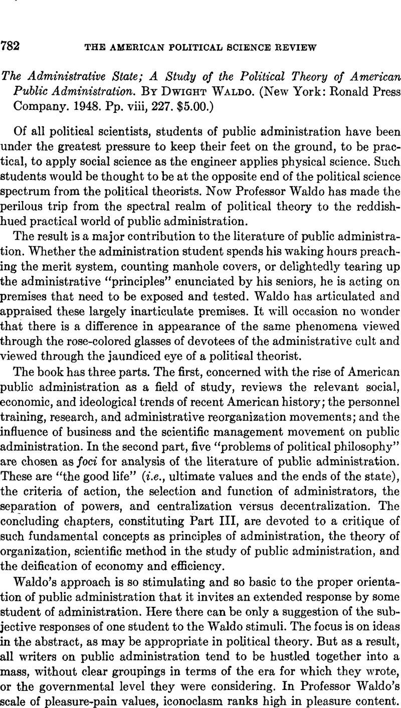 The Administrative State; A Study Of The Political Theory Of American ...