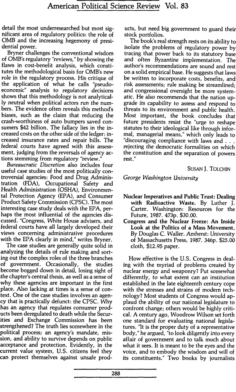 Congress and the nuclear freeze: an inside look at the politics of a mass movement