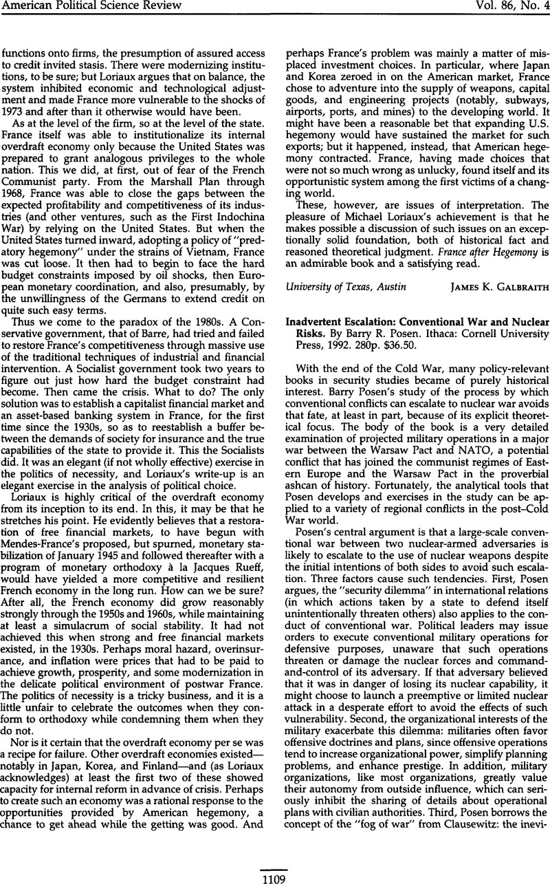 Inadvertent Escalation: Conventional War and Nuclear Risks. By Barry R ...