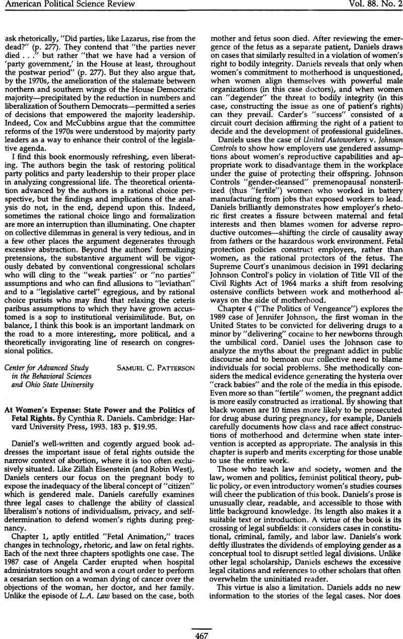 At Womens Expense: State Power and the Politics of Fetal Rights