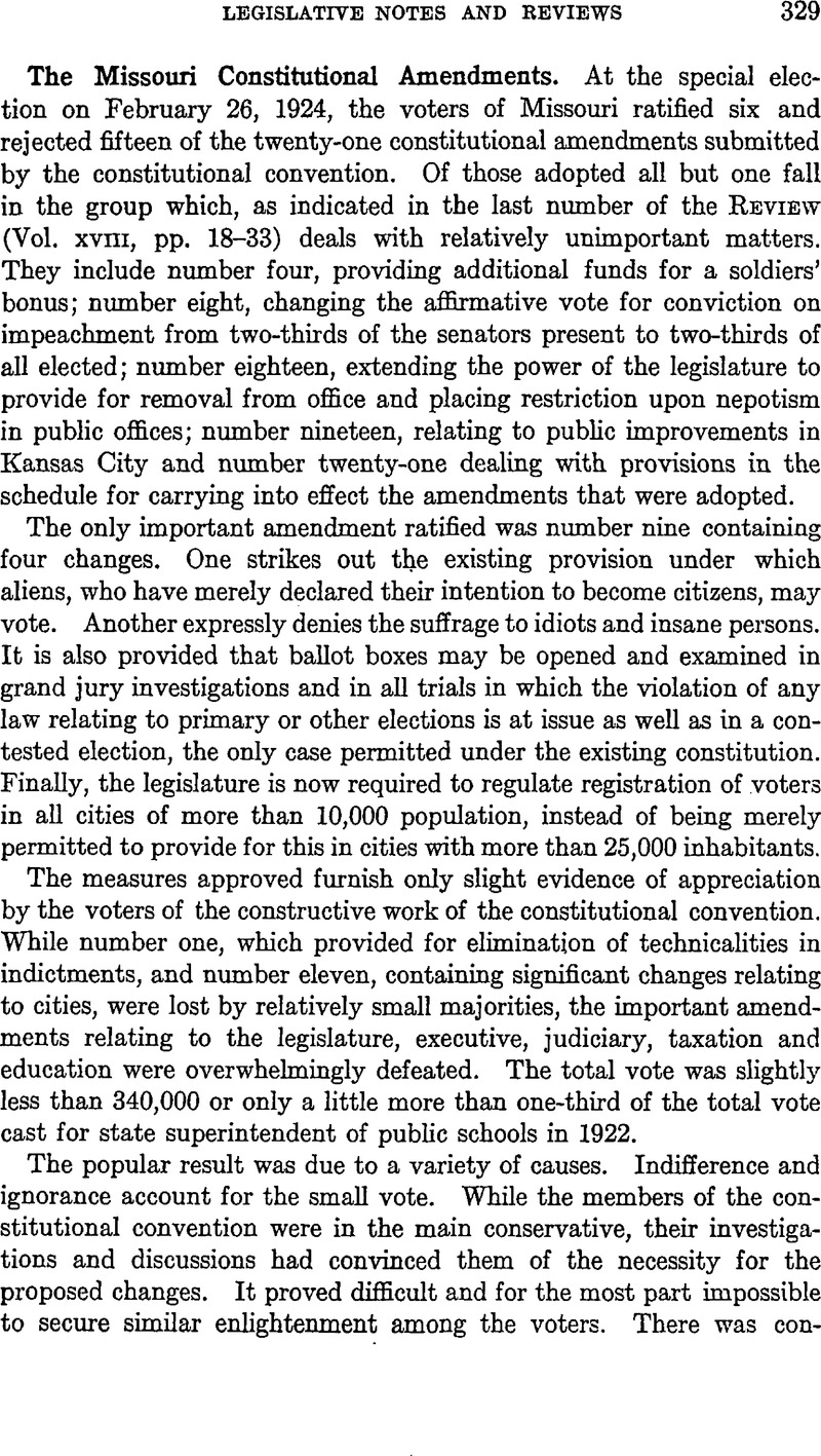 The Missouri Constitutional Amendments American Political Science