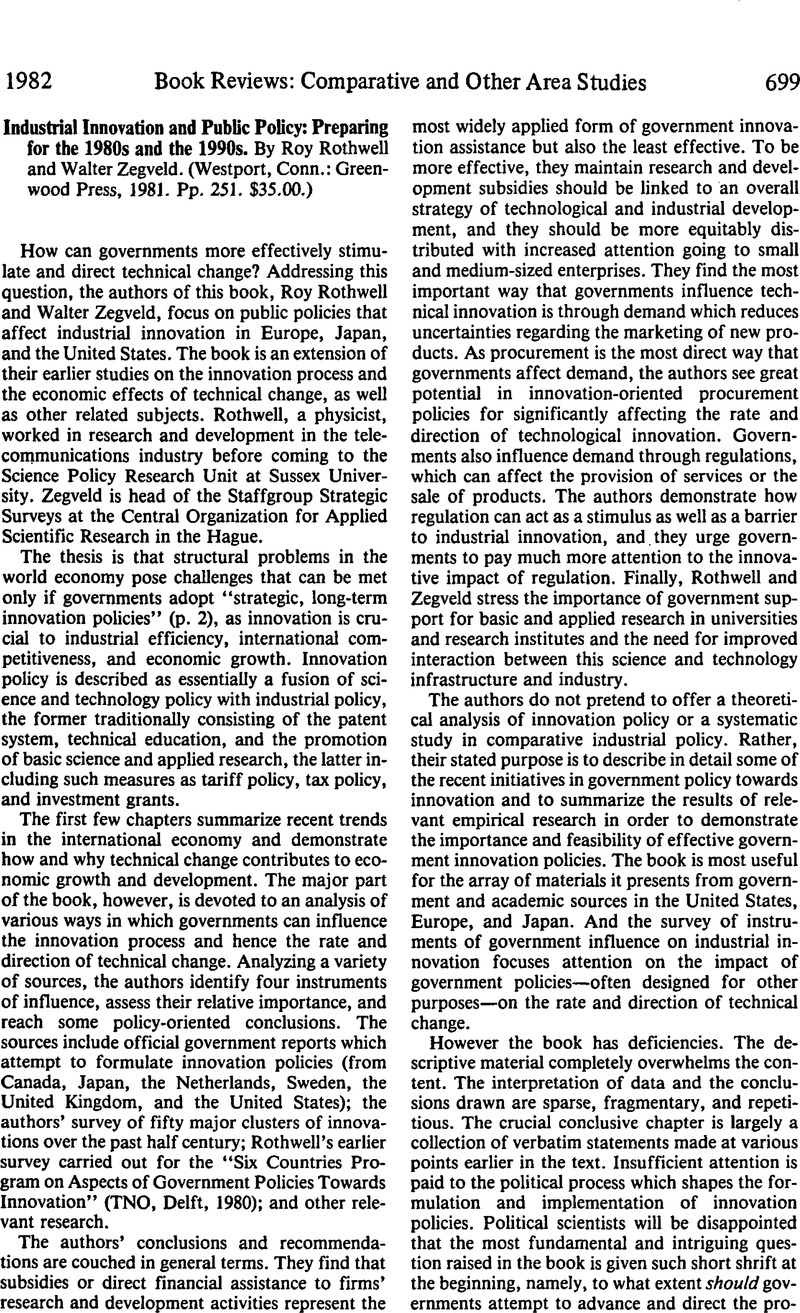 Industrial Innovation and Public Policy: Preparing for the 1980s and ...