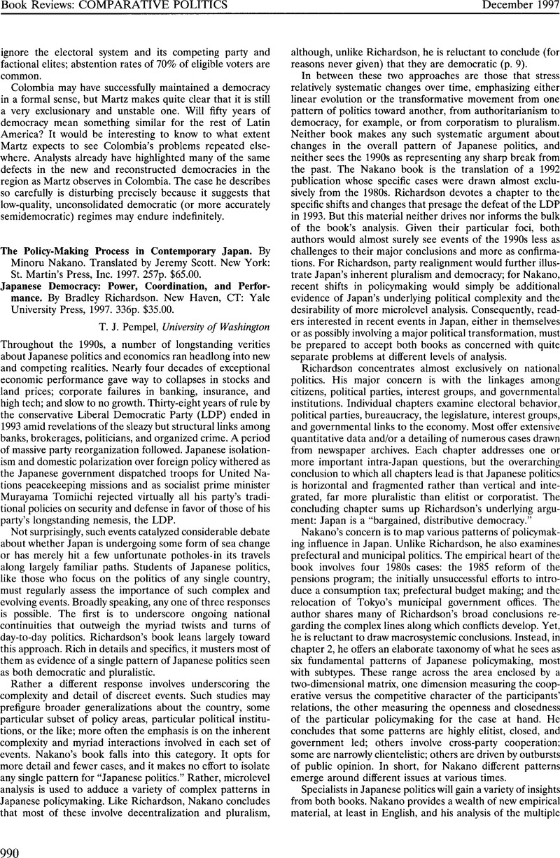 The Policy-Making Process in Contemporary Japan. By Minoru Nakano