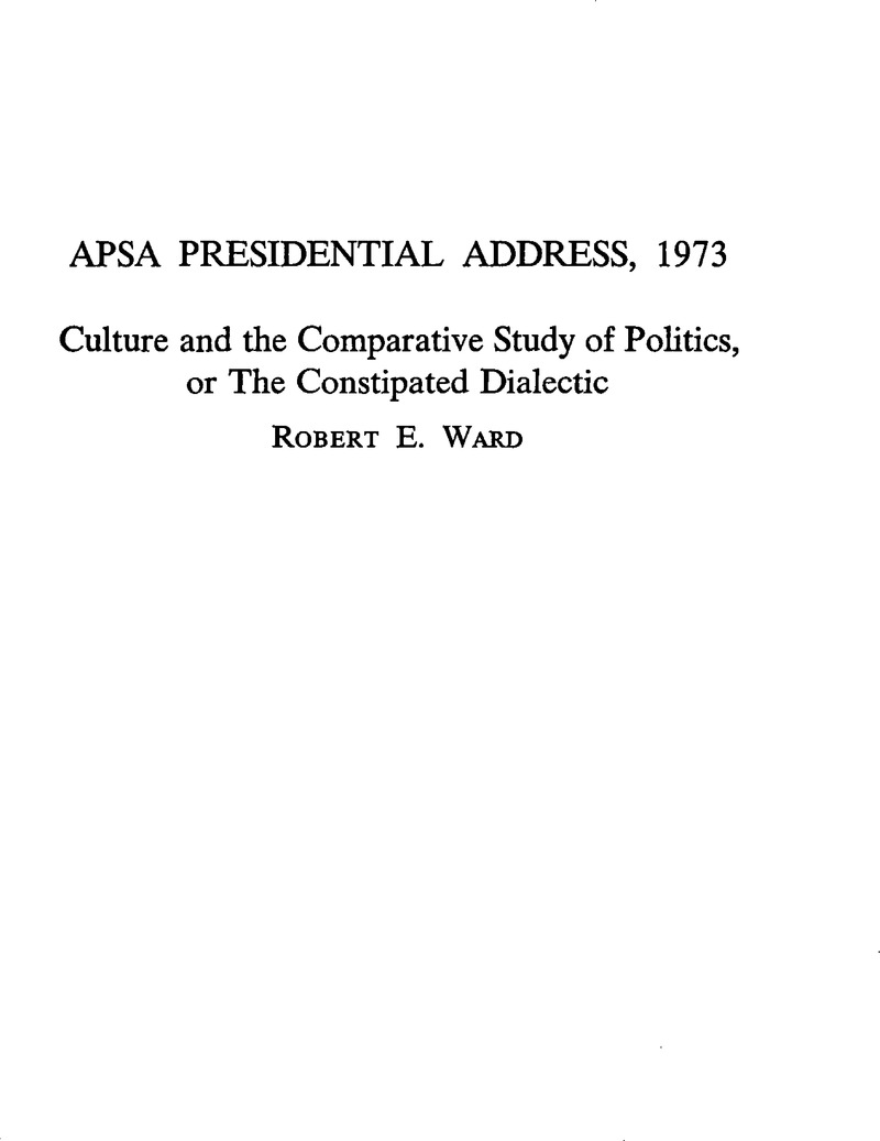 APSA Presidential Address, 1973 title page American Political Science