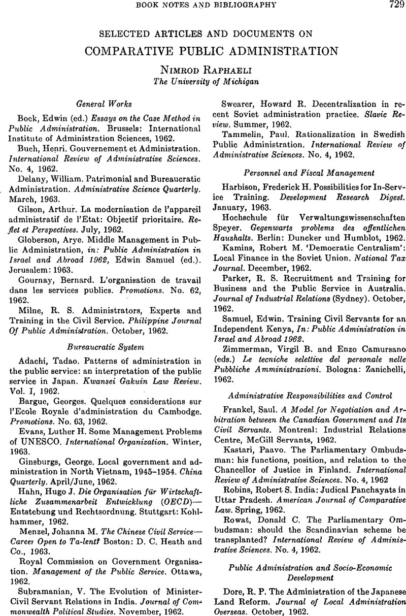 Nimrod Raphaeli Selected articles and documents on comparative public administration ...