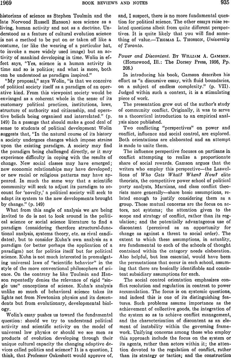 Power and Discontent. By William A. Gamson. (Homewood, Ill.: The Dorsey ...