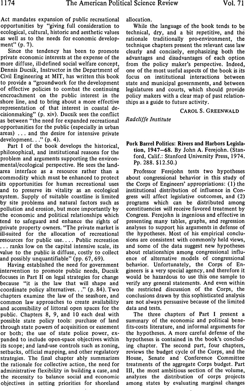 Pork Barrel Politics Rivers and Harbors Legislation, 194768. By John