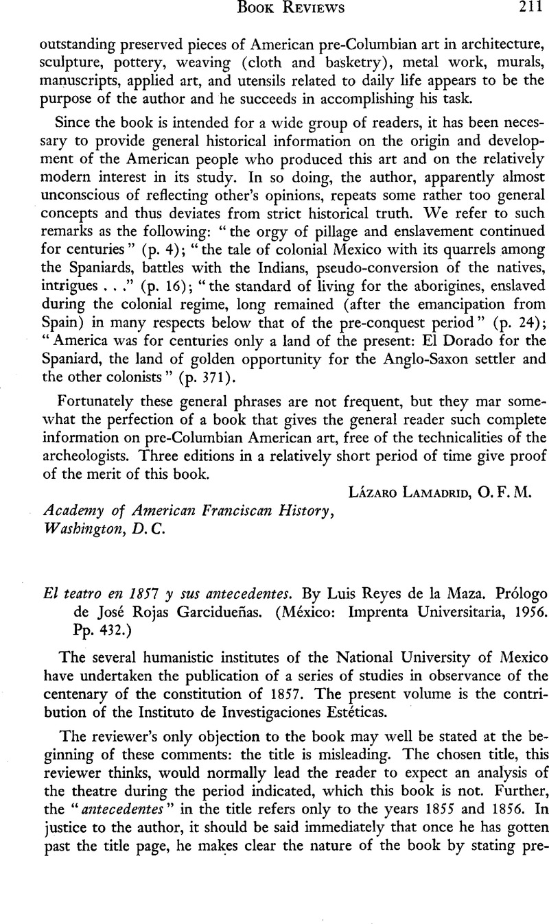 El teatro en 1857 y sus antecedentes. By Luis Reyes de la Maza. Prólogo ...