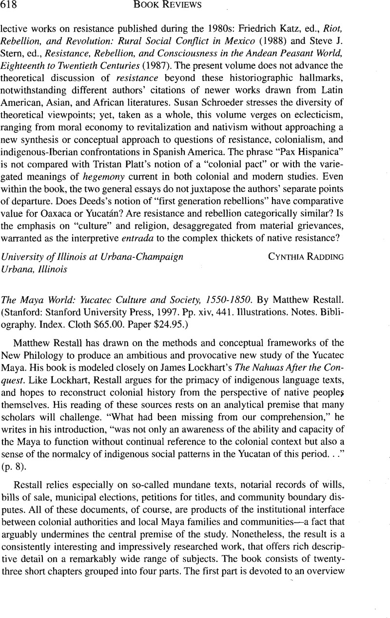 The Maya World: Yucatec Culture and Society, 1550-1850. By Matthew ...