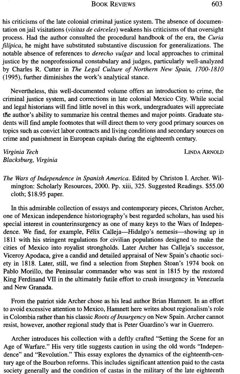 The Wars of Independence in Spanish America. Edited by Christon I ...