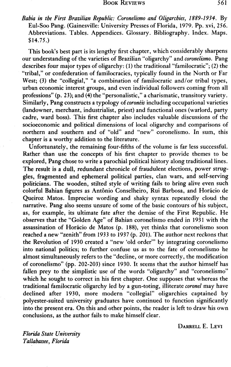 Bahia in the First Brazilian Republic: Coronelismo and Oligarchies ...