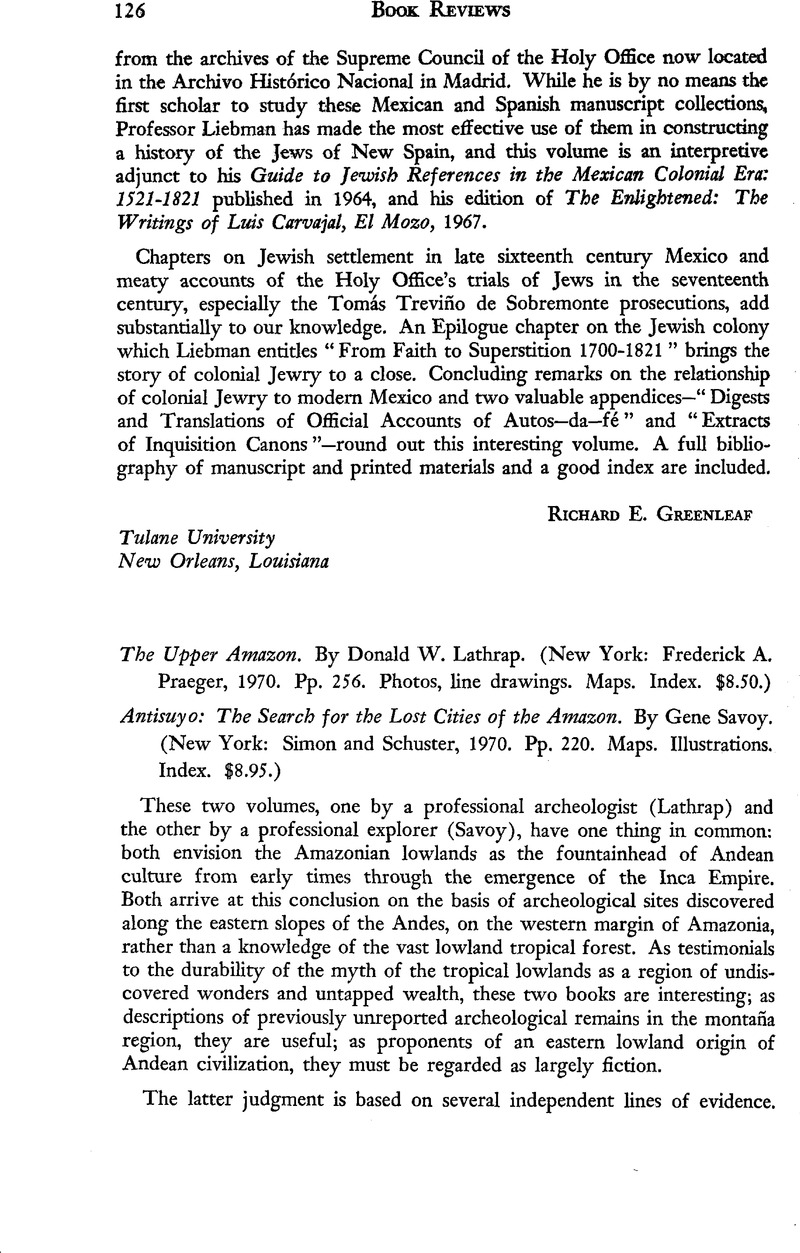 The Upper Amazon. By Donald W. Lathrap. (New York: Frederick A. Praeger ...