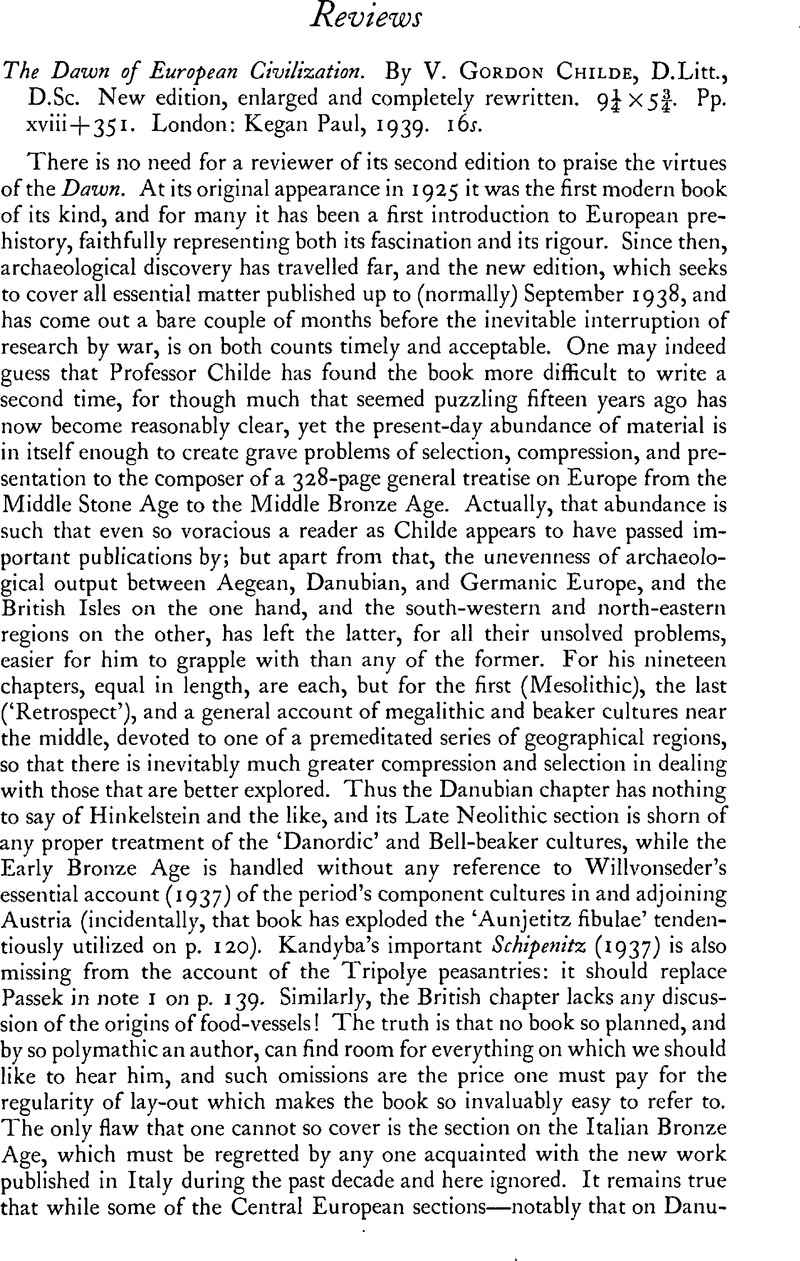 The Dawn of European Civilization. By V. Gordon Childe, D.Litt., D.Sc ...