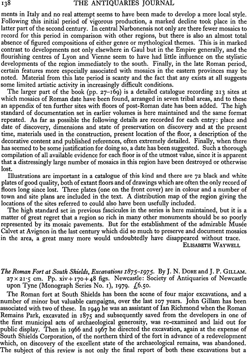 The Roman Fort at South Shields, Excavations 1875-1975. By J. N. Dore ...