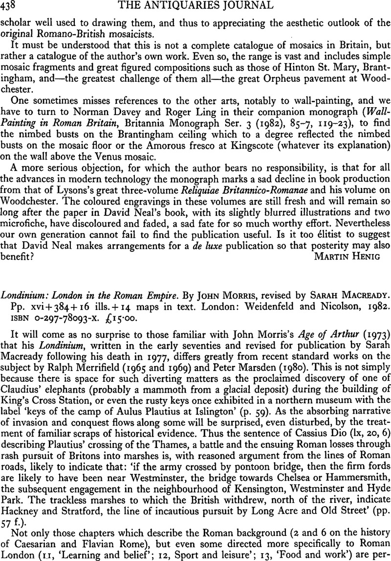 Londinium: London in the Roman Empire. By John Morris, revised by Sarah ...