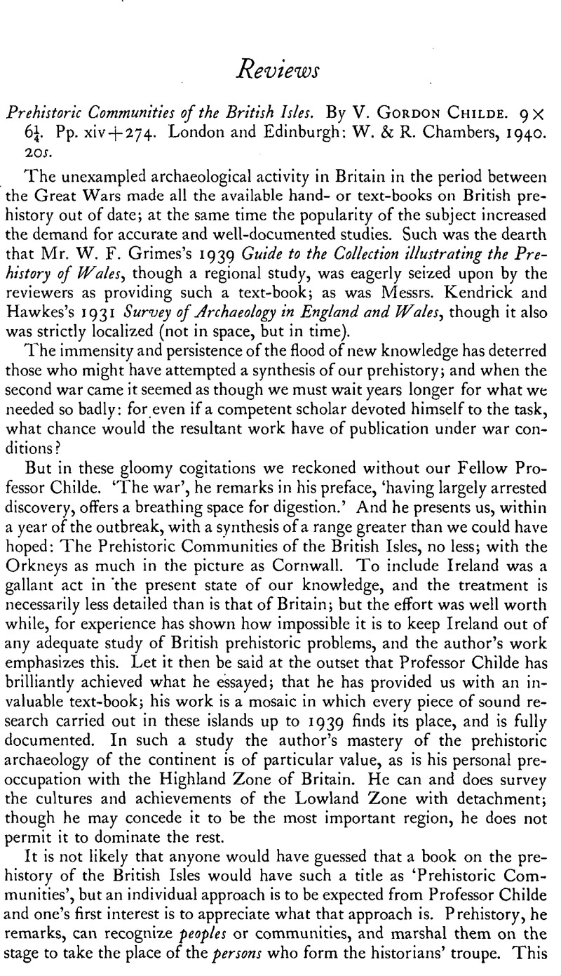 Prehistoric Communities of the British Isles. By V. Gordon Childe. 9 × ...