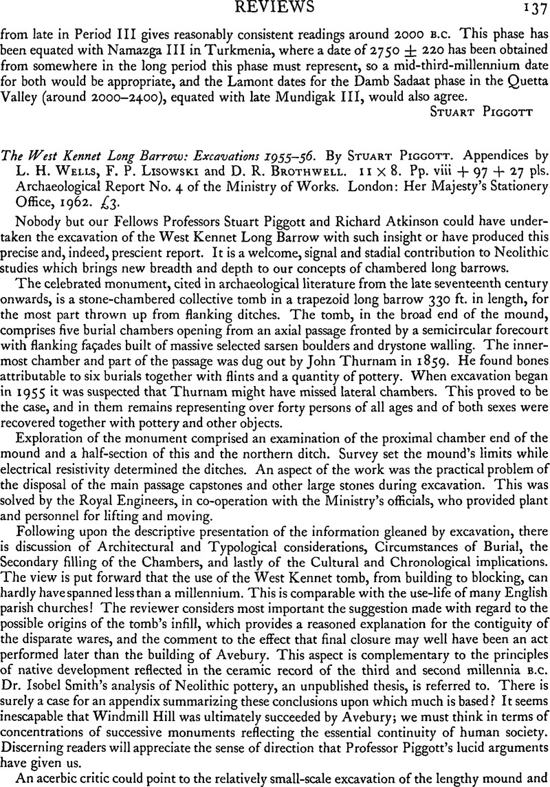 The West Kennet Long Barrow: Excavations 1955–56. By Stuart Piggott ...