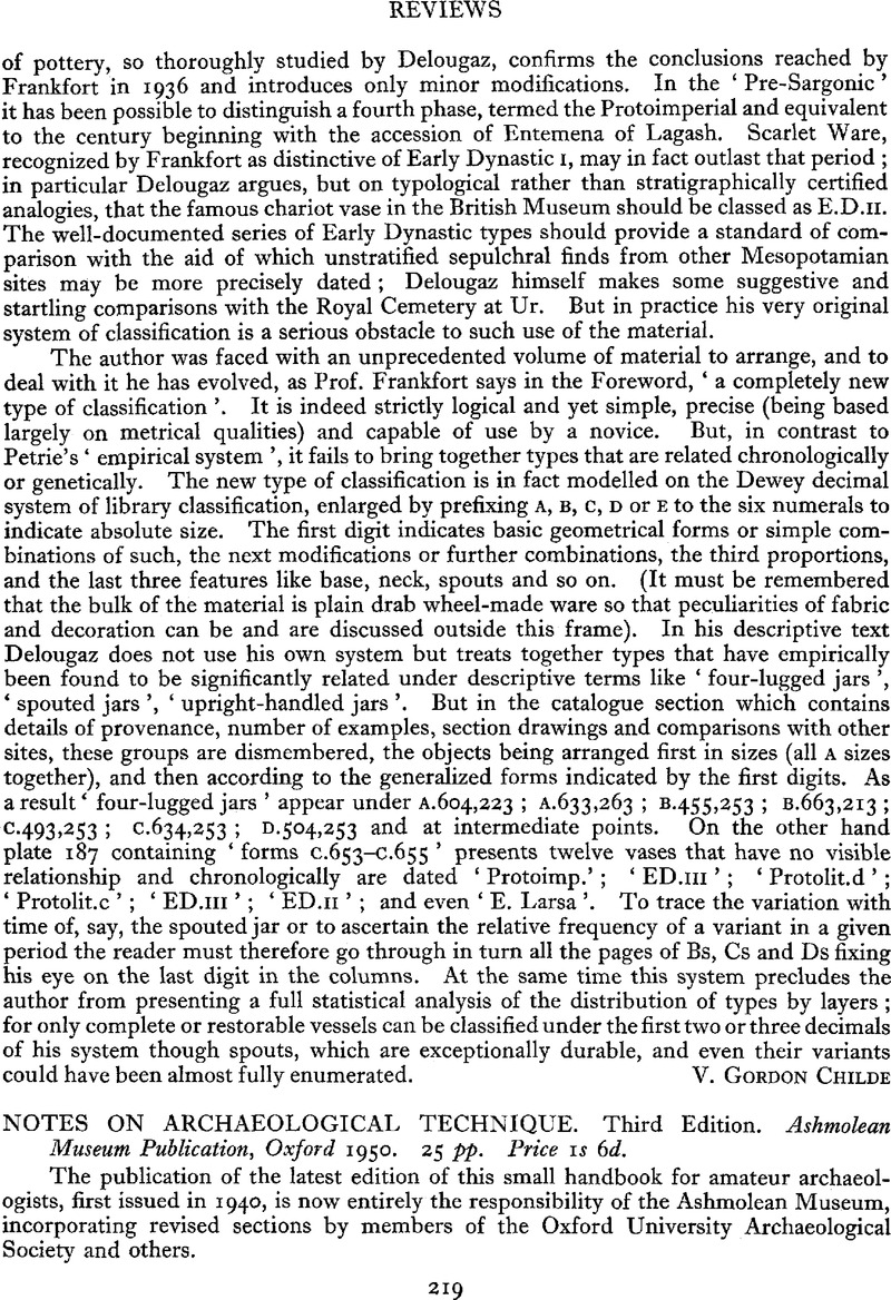 NOTES ON ARCHAEOLOGICAL TECHNIQUE. Third Edition. Ashmolean Museum ...