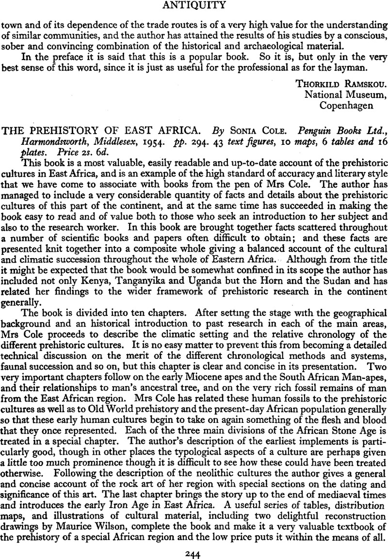 THE PREHISTORY OF EAST AFRICA. By Sonia Cole. Penguin Books Ltd ...