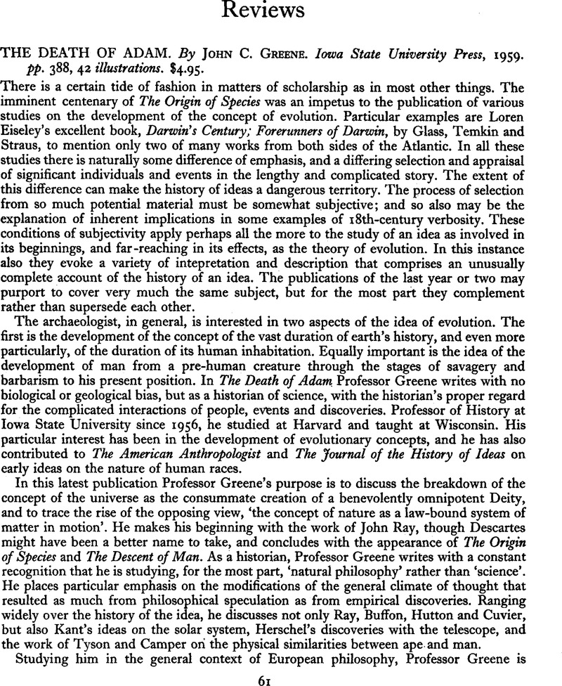 The Death of Adam. By John C. Greene. Iowa State University Press, 1959