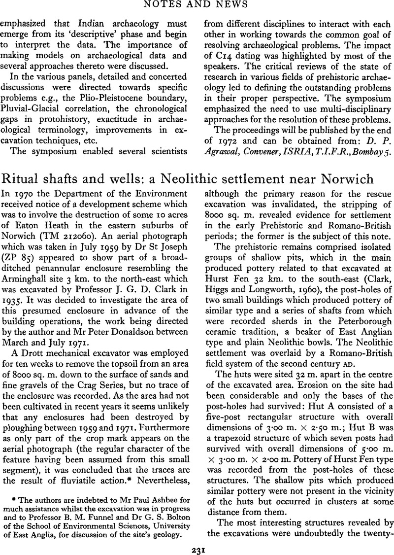 Ritual shafts and wells a Neolithic settlement near Norwich