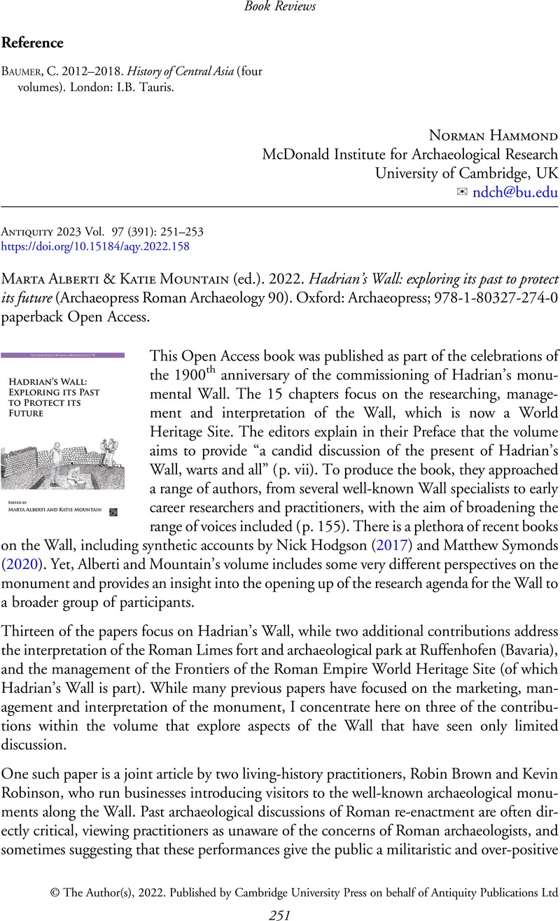 Marta Alberti & Katie Mountain (ed.). 2022. Hadrian's Wall: exploring ...