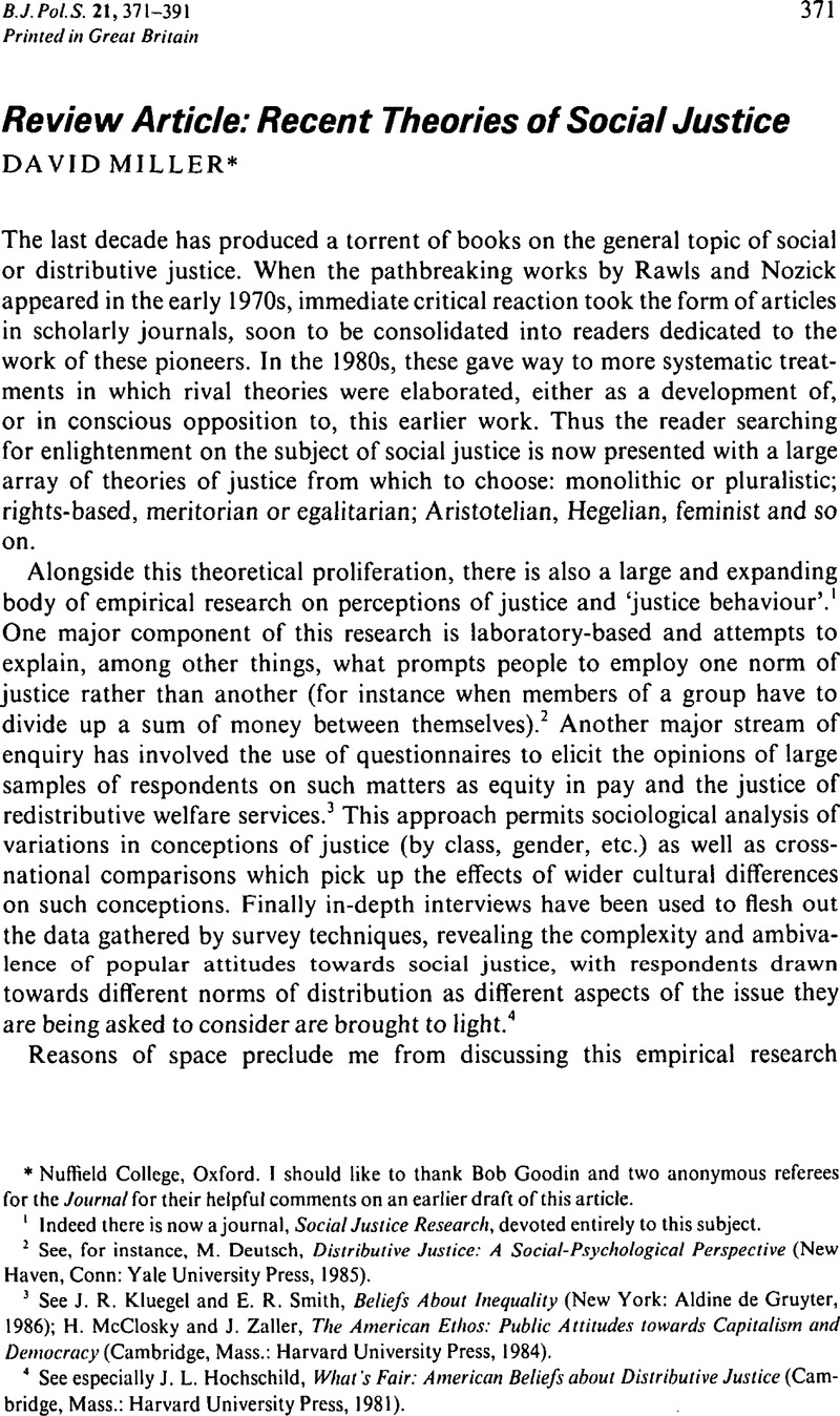 Recent Theories of Social Justice | British Journal of Political ...