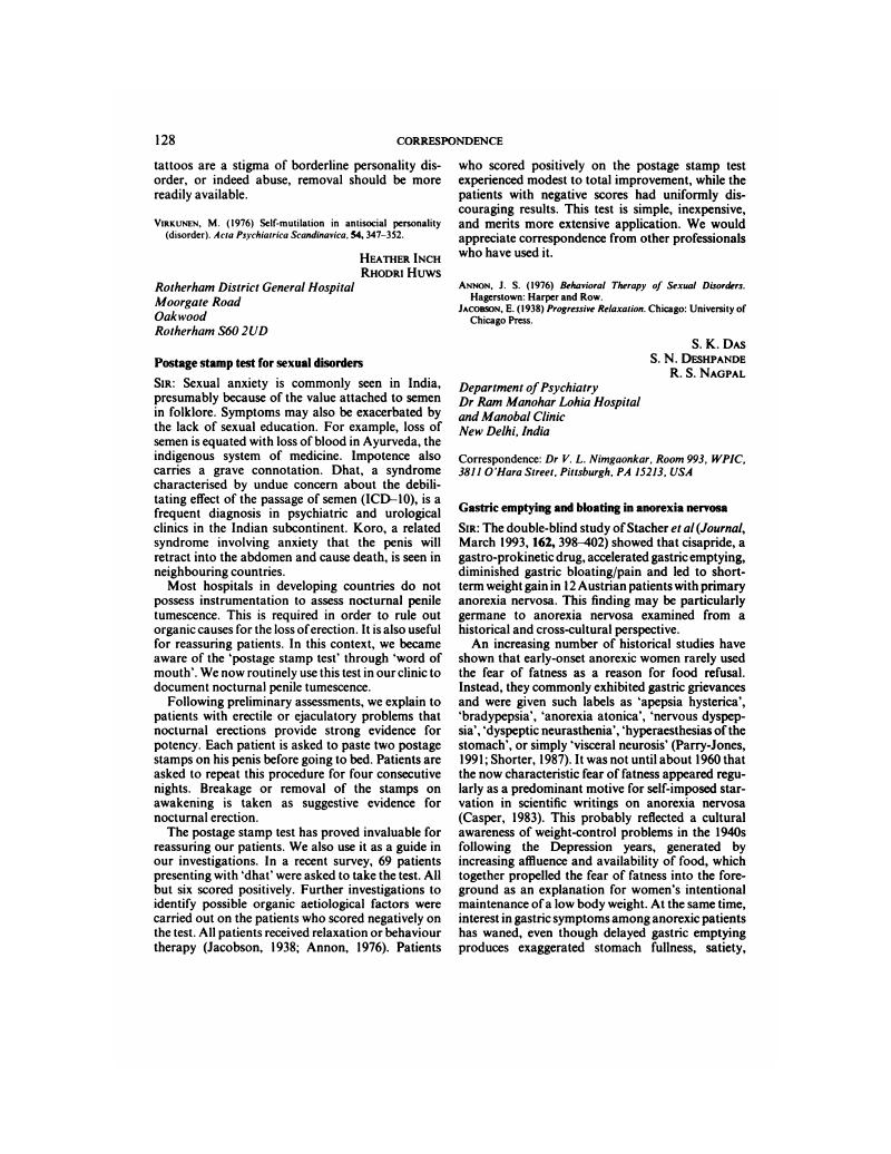 Postage stamp test for sexual disorders The British Journal of