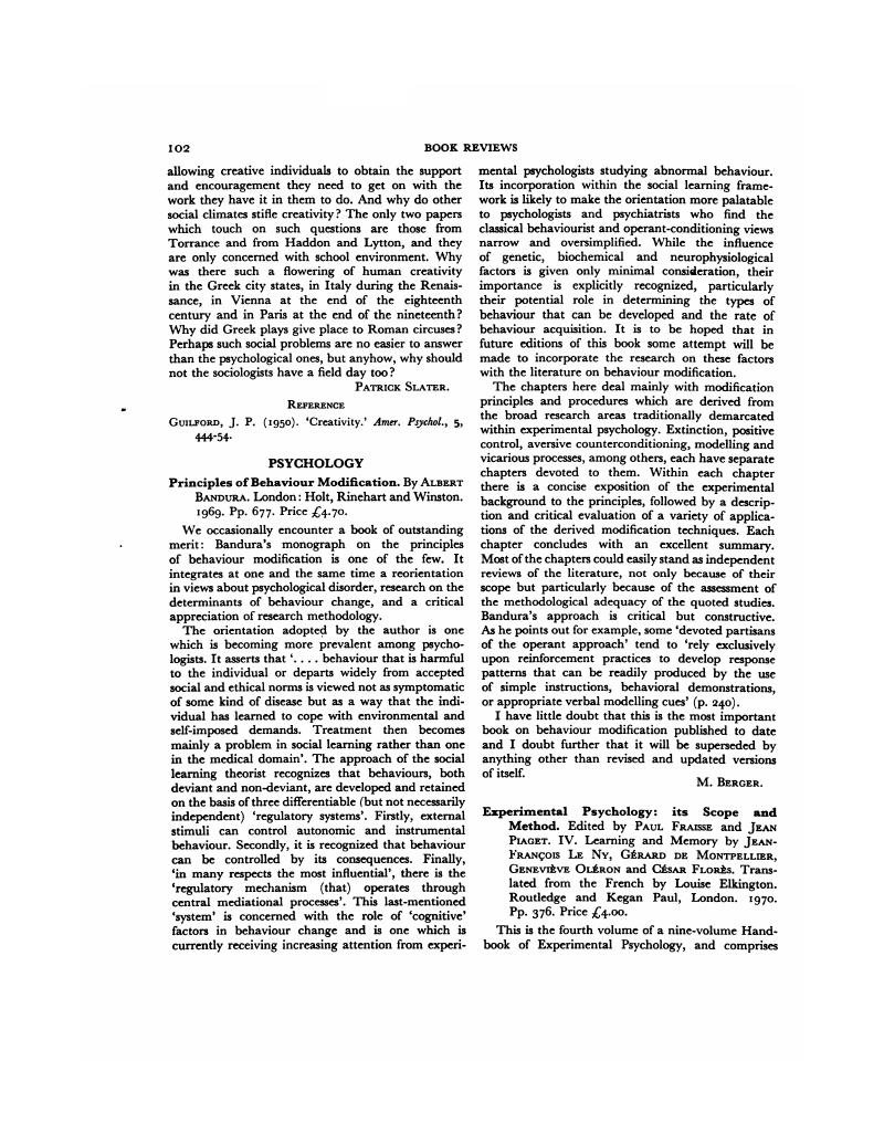 Experimental Psychology its Scope and Method. Edited by Paul