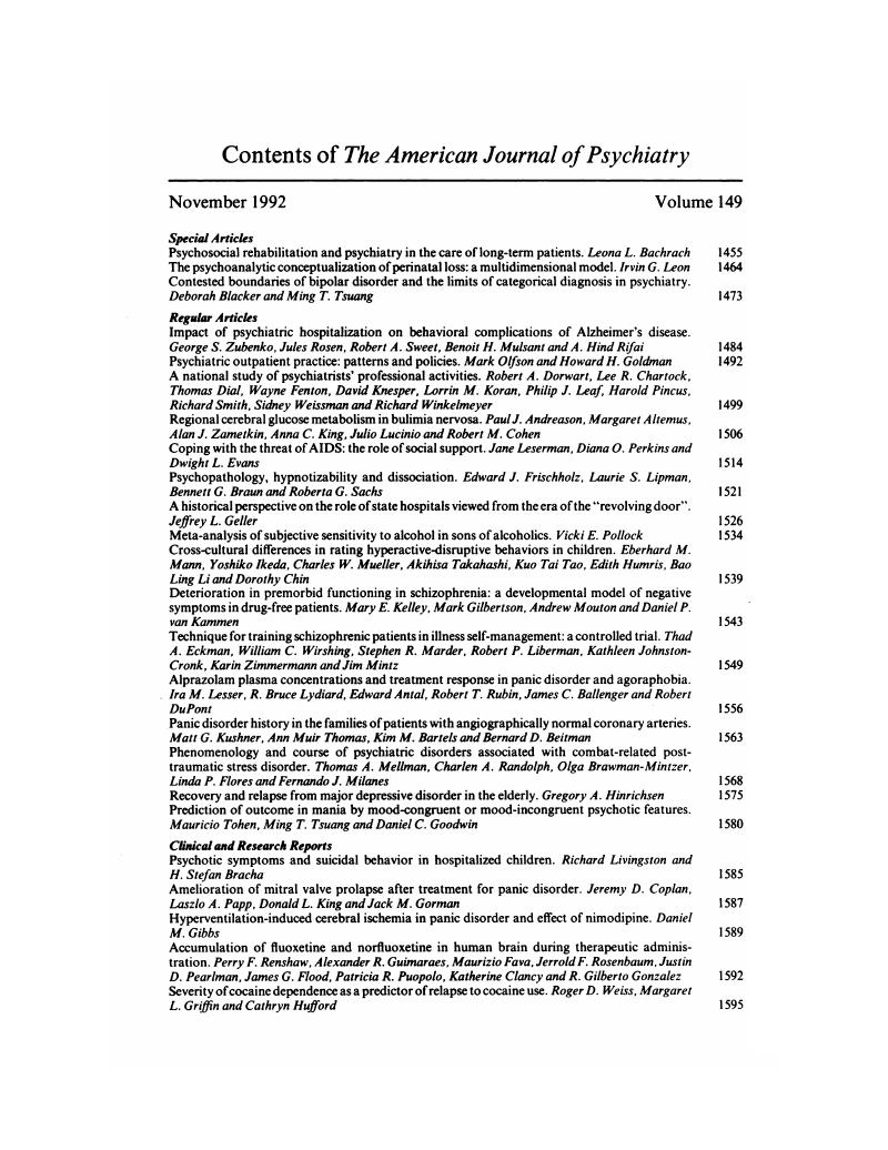 Contents Of The American Journal Of Psychiatry | The British Journal Of ...